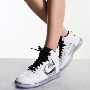 NEW IN BOX - Nike Dunk High SE - White and Silver - Women’s 11/Mens 9.5